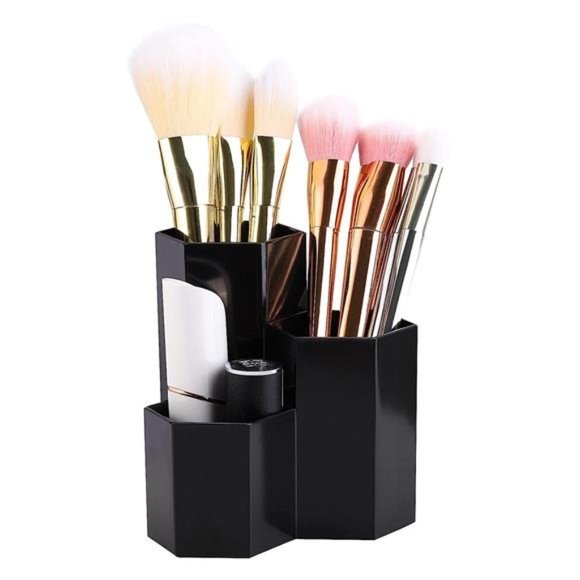 Makeup Brush Holder Organizer, 3 Slot Plastic Cosmetics Brushes Pen Storage - Picture 3 of 7
